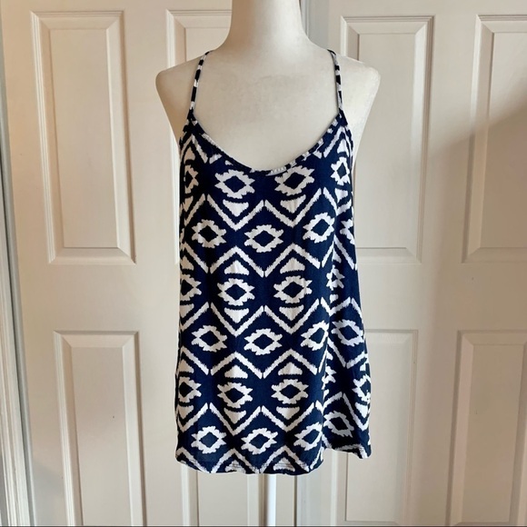 No Boundaries Navy Block Print Rayon Tank Top - Picture 1 of 6